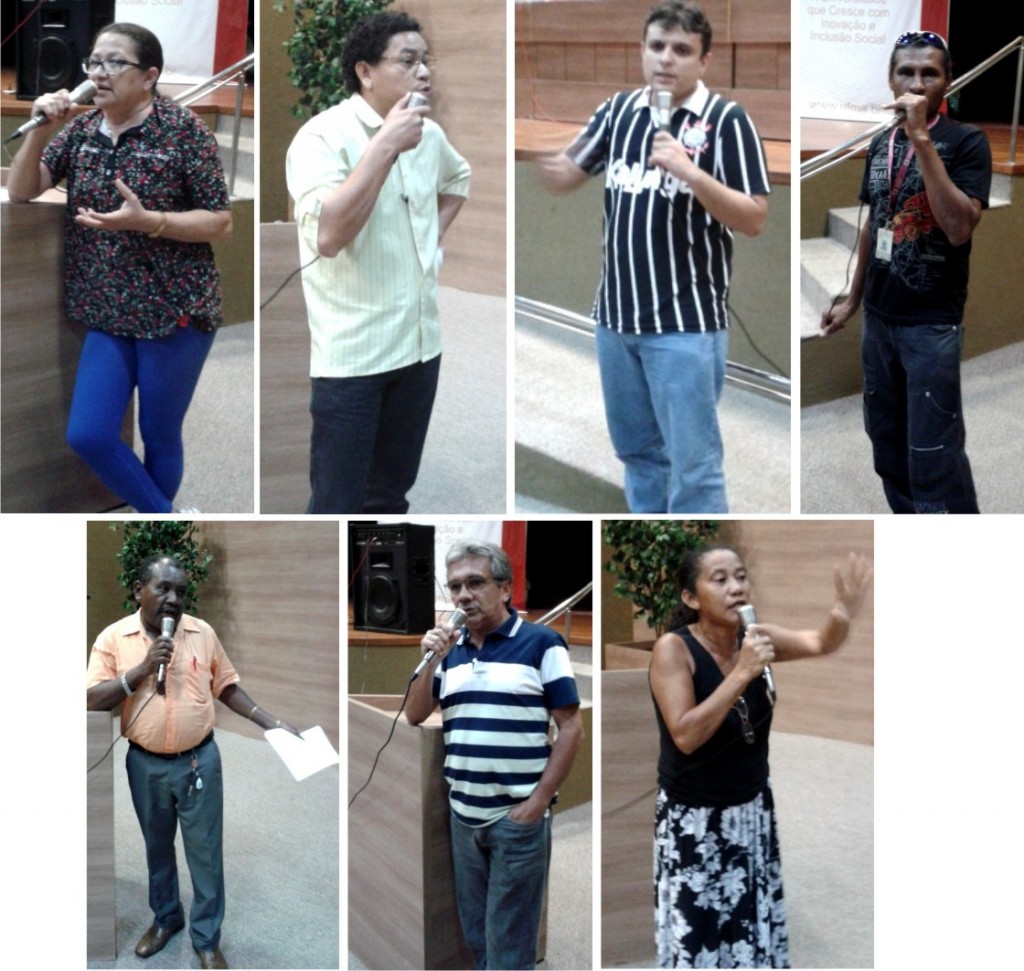 Sônia, Augusto, Campos, ??, Cláudio, Paulo e Sandra denunciaram o descaso do Governo para com as demandas dos trabalhadores.
