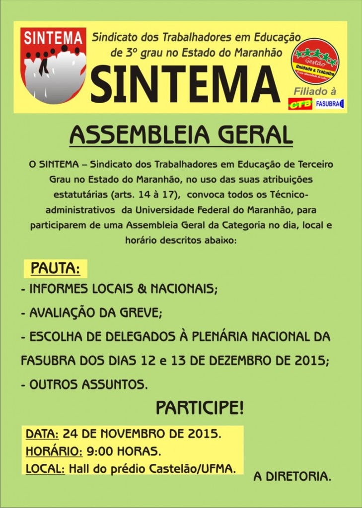 CONVOCATORIA ASSEMBLEIA GERAL 24 11 2015